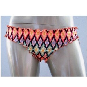 Victorias Secret Warm Ikat Foil Ruffle Cheeky Ruched Sexy Swim Bikini Bottom XS
